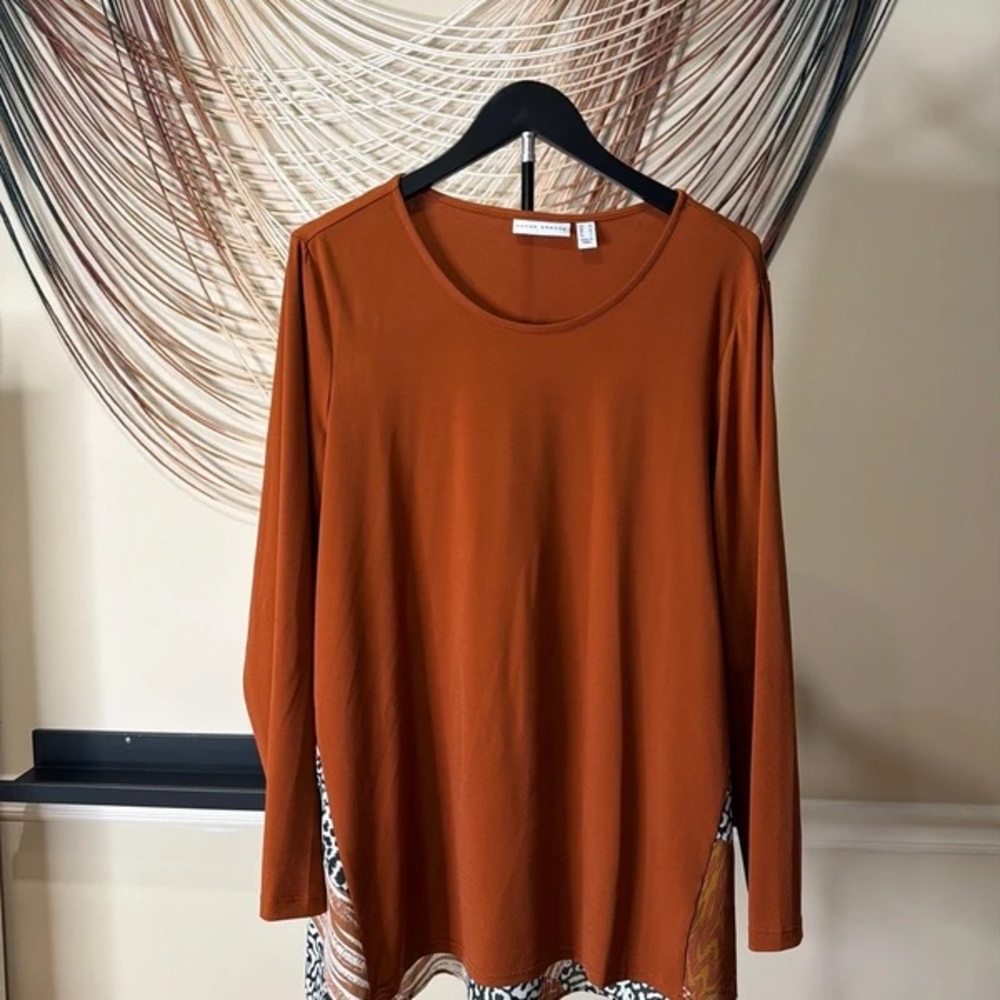 Susan Graver Rust Long Sleeve Crewneck Top